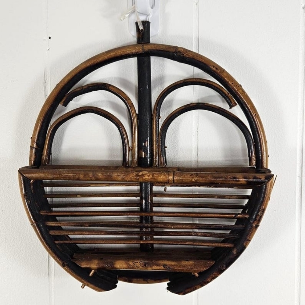 Vintage rattan bamboo wall shelf small boho decor